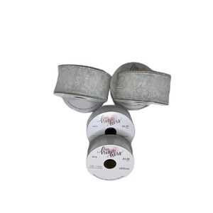 Studio His & Hers Wired Ribbon White Floral with Glitter Multiple Rolls